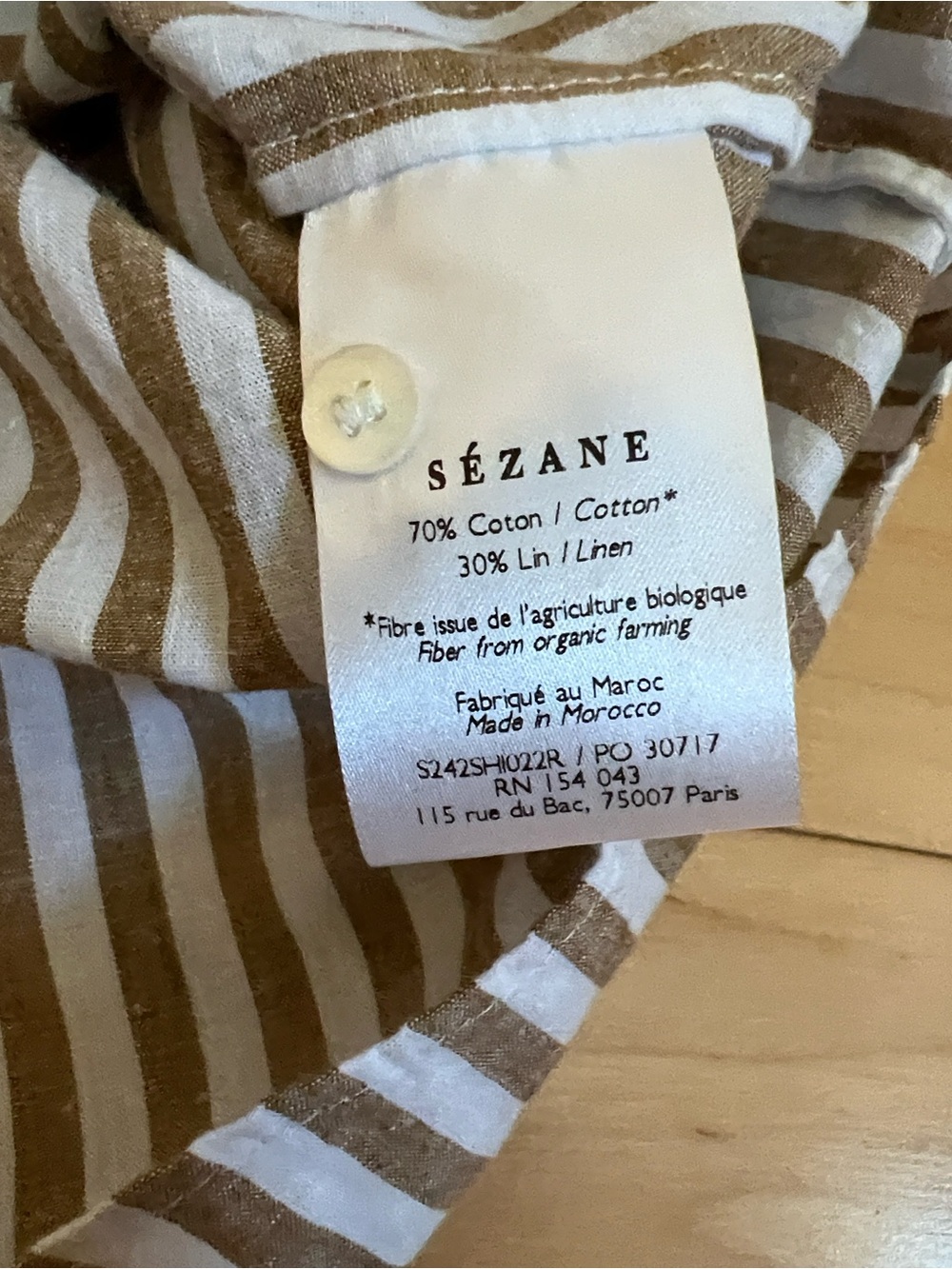 Sezane Tomboy Buttondown Camel and White size 40 - Picture 5 of 7